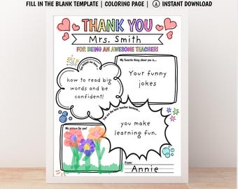 Thank You Teacher Gift from Students | End of School Year Printable Coloring Page | Instant Download