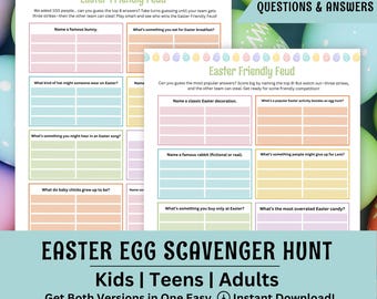 Paquete de juegos de Pascua "Family Feud" / Juego de Pascua "Family Feud" / Juego de preguntas y respuestas de Pascua imprimible / Divertido juego de fiesta de Pascua para niños, adolescentes y adultos