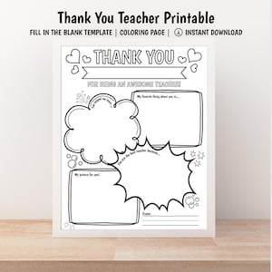 Teacher Appreciation Gift Thank You | Teacher Appreciation Week Printable | Coloring Pages School Kids Teacher Gifts | Instant Download