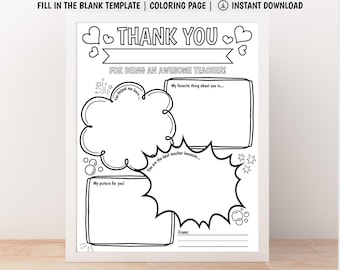 Teacher Appreciation Gift Thank You | Teacher Appreciation Week Printable | Coloring Pages School Kids Teacher Gifts | Instant Download