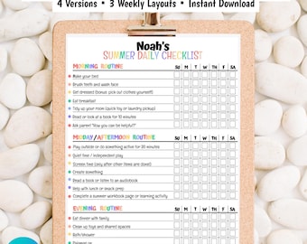 Editable Summer Routine Checklist for Kids | Daily Schedule Chart | Chore Tracker | To-Do List | Printable | Canva Template