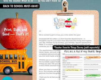 Teacher Favorites Letter Template | Editable Cover Note for Questionnaire | Teacher Survey Printable | Canva + PDF Download