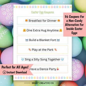 Easter Egg Coupons Printable, Easter Egg Filler for Kids, Easter Basket Stuffer, Candy-Free Easter Ideas, Easter Tokens, Instant Download