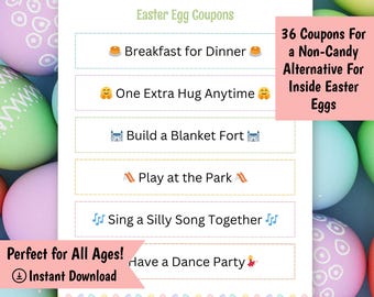 Easter Egg Coupons Printable, Easter Egg Filler for Kids, Easter Basket Stuffer, Candy-Free Easter Ideas, Easter Tokens, Instant Download