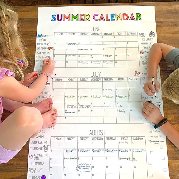 UPDATED 2024 Summer Countdown, Summer Calendar Poster, Summer Bucketlist, Summer CheckList, Activity Calendar, Coloring and Printable PDF