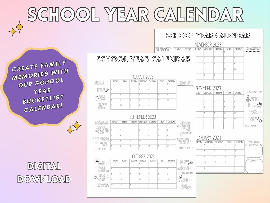 2023/2024 School Year Calendar Bucketlist Family Bonding Etsy Australia