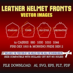 Pack of 4 Vector Templates for Leather Shields for Traditional Firefighter Helmets.