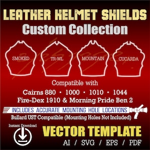 Leather Fire Helmet Shield Template Bundle / 4 Custom Vector Designs / SVG, EPS & PDF / Instant Download / Laser Ready