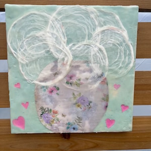 Original Encaustic Painting, 10”x10”, flower art, home decor