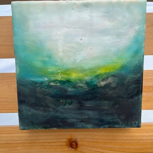 Original Encaustic Painting, 8”x8”, landscape, ocean art, home decor