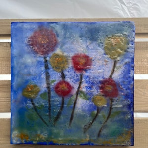 Original Encaustic Painting, 10”x10”, flower art, home decor