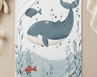 Nursery Blanket, Cute Whale Baby Blanket, Whimsical Baby Shower Gift, Gender Neutral Newborn Nursery Decor 30"x40"