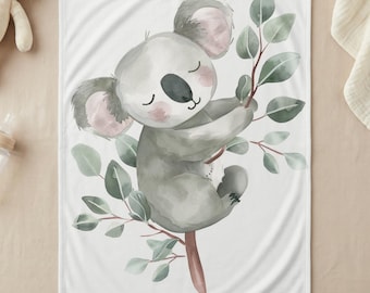 Koala Nursery Blanket | Cute Watercolor Eucalyptus Baby Swaddle Gift | Gender Neutral Crib Blanket Newborn Essential 30'x40'