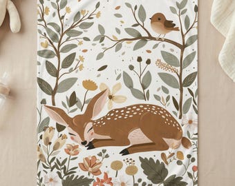 Woodland Fawn Nursery Blanket, Soft Baby Deer Blanket, Boho Newborn Receiving Swaddle, Baby Shower Gift, Nature-Inspired 30"x40"