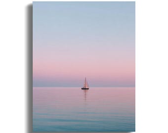 Minimalist Seascape Sailboat Print, Coastal Ocean Wall Art"11x"14
