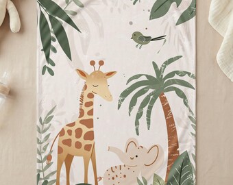 Safari Nursery Blanket, Boho Baby Blanket, Gender Neutral Baby Shower Gift, Jungle Animals Elephant Giraffe Newborn Baby Decor 30"x40"