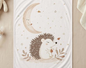 Dreamy Nursery Blanket Hedgehog Moon, Woodland Baby Blanket, Cozy Gender Neutral Crib Throw, Autumn Newborn Gift 30'x40'
