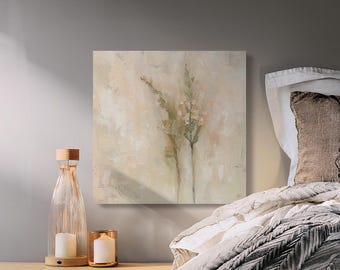 Textured Botanical Abstract Floral Canvas Art, Serene Nature Wall Decor Print