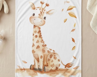 Cute Baby Giraffe Watercolor Nursery Blanket 30'x40' | Boho Safari Baby Shower Gift | Newborn Swaddle Throw for Kids Room Decor