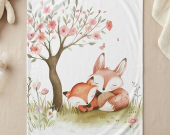 Woodland Fox Nursery Blanket, Watercolor Baby Blanket, Cute Snuggling Foxes, New Baby Shower Gift, Newborn Keepsake 30"x40"