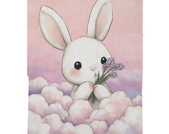 Bunny Lavender Nursery Blanket, Whimsical Clouds Toddler Swaddle (30"x40")