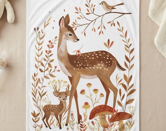 Woodland Deer Nursery Blanket, Fawn Baby Shower Gift, Whimsical Forest Baby Blanket, Cozy Autumn Newborn Swaddle,  30"x40"