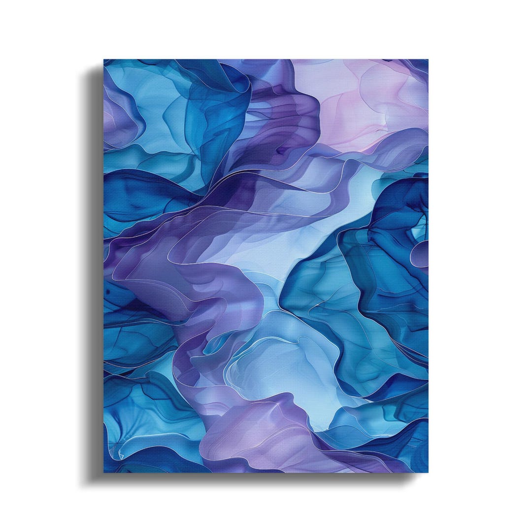 Abstract Fluid Art Print, Blue Purple Liquid Waves, Alcohol Ink Wall ...