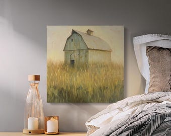 Rustic Farmhouse Barn Canvas Wall Art Print | Vintage Countryside Landscape Poster | Old Barn Field Decor | Rural Americana Home Decor