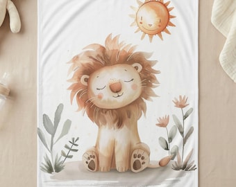 Cute Baby Lion Nursery Blanket, Safari Animal Nursery Decor, Watercolor Baby Shower Gift, Boho Baby Blanket, Newborn Essential 30'x40'