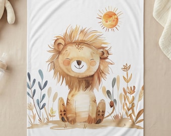 Adorable Watercolor Lion Nursery Blanket, Boho Safari Baby Shower Gift, Jungle Animal Theme Crib Blanket for Baby, New Parents Gift 30'x40'