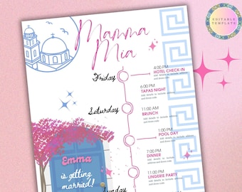 Mamma Mia Bachelorette Party Itinerary/Mamma Mia Hen Party/Dancing Queen/Last Disco/Printable-Instant Download-Editable Template-Digital