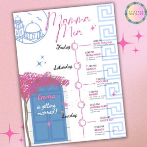 Mamma Mia Bachelorette Party Itinerary/Mamma Mia Hen Party/Dancing Queen/Last Disco/Printable-Instant Download-Editable Template-Digital