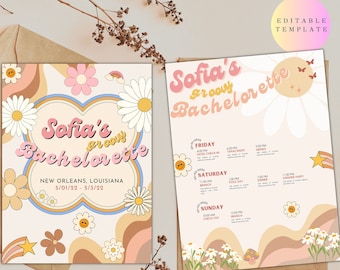 Groovy Bachelorette Weekend Invitation/Retro Itinerary/Agenda/Printable - 70s Bachelorette Itinerary - Instant Download/Editable Template