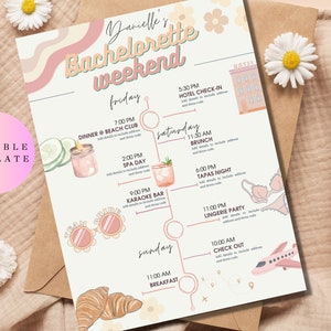 Itinerario de fin de semana de despedida de soltera Digital /Imprimible/Groovy/Retro - Itinerario de despedida de soltera - Descarga instantánea/Plantilla editable