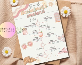 Bachelorette Weekend Itinerary Digital /Printable/Groovy/Retro - Bachelorette Party Itinerary - Instant Download/Editable Template