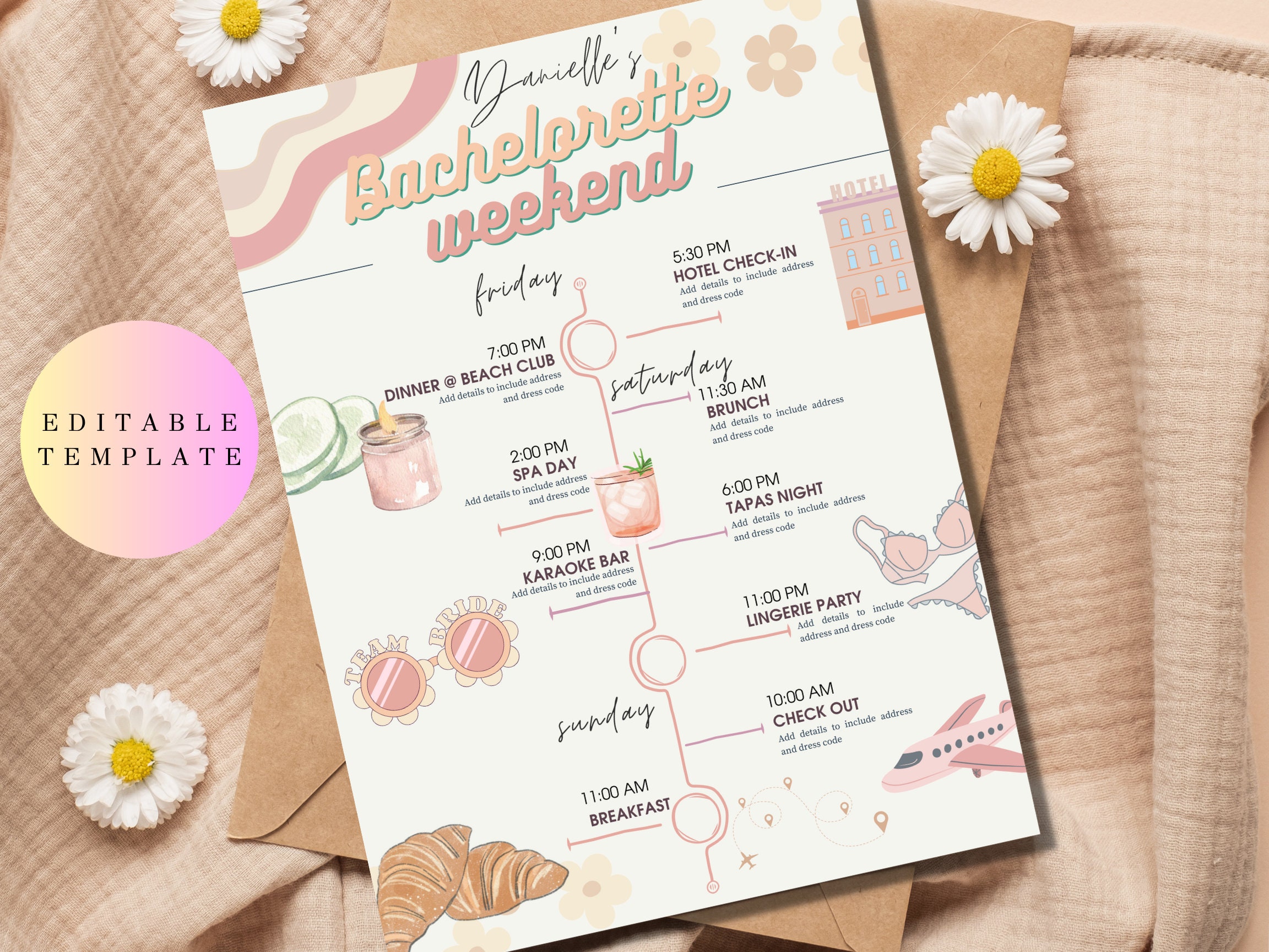 Bachelorette Weekend Itinerary Digital /printable/groovy/retro Bachelorette Weekend Itinerary Digital /printable/groovy/retro