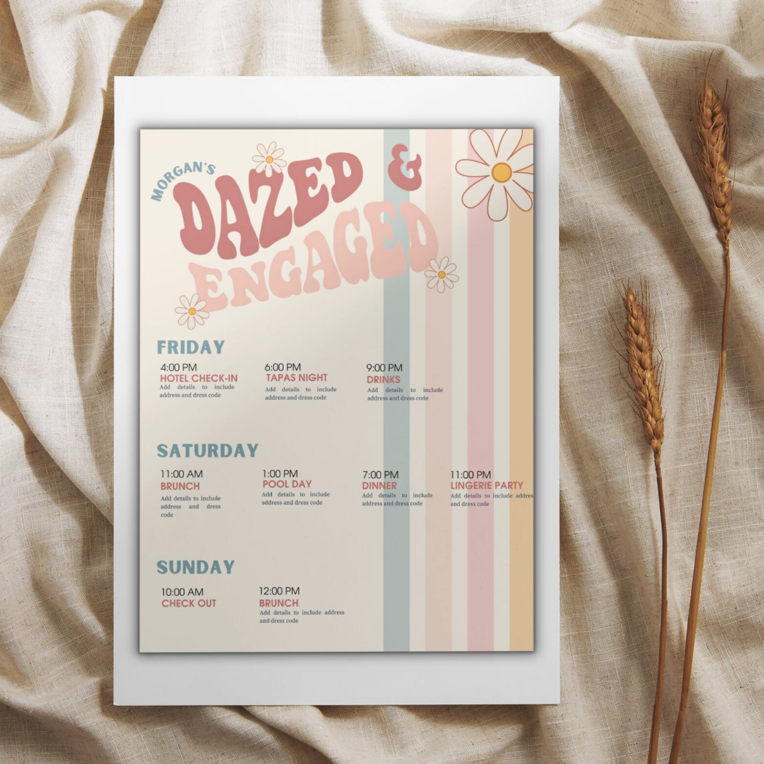 Weekend Engaged Dazed and Engaged/bachelorette Weekend Itinerary/digital/printable ...