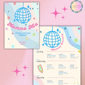 Mamma Mia Bachelorette Invitation & Itinerary/Hen Do/Dancing Queen/Last Disco Bachelorette/Digital-Print-Instant Download-Editable Template