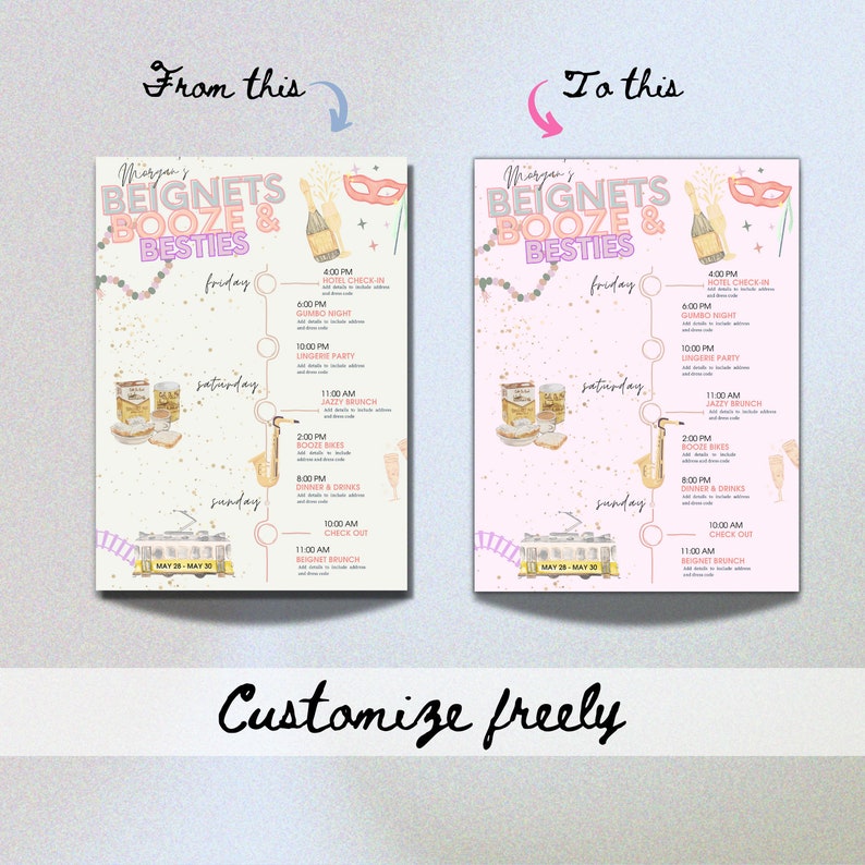 Beignets Printable New Orleans/bachelorette Weekend Invitation/itinerary/digital/beignets ...