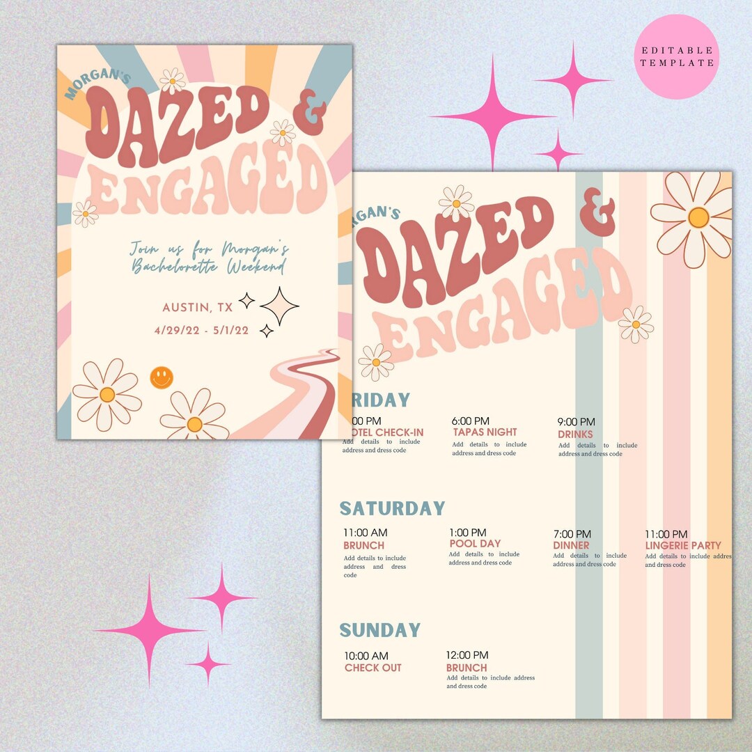 Weekend Engaged Dazed and Engaged/bachelorette Weekend Invitation/itinerary/digital ...