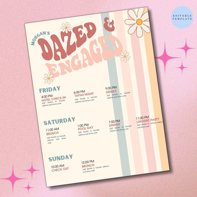 Weekend Engaged Dazed and Engaged/bachelorette Weekend Itinerary/digital/printable ...