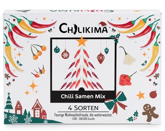 Chilikima – Set de regalo de semillas de chile para Navidad | 4 variedades exclusivas: Ají Charapita, Scotch Bonnet | Idea de regalo para San Nicolás