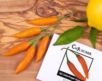10 semillas de chile - Aji Litte Finger Orange (capsicum baccatum) - robusto - crecimiento rápido - resistente al frío - 10,000 Scoville - alto rendimiento -