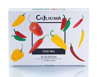 CHILIKIMA - Mezcla de semillas de chile: set de 9 variedades que incluye instrucciones de cultivo y tarjetas de variedades, de suave a muy picante, para jardín, balcón y como regalo.