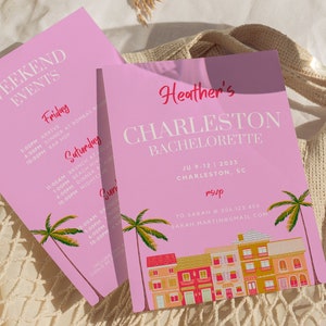 Charleston Bachelorette Party Itinerary and Invitation, Coastal Bachelorette, Beach Bachelorette, Girl Trip Weekend