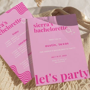 Sparkle Bachelorette Party Itinerary and Invitation For Pretty In Pink Bachelorette, Glitz and Glam Bachelorette, Girl Trip Weekend