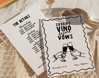 Vino Before Vows Bachelorette Itinerary and Invite Template For Winery Bachelorette