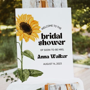 Sunflower Bridal Shower Welcome Sign, Floral Bridal Shower Decorations, Boho Floral Welcome Sign, Editable Canva Template