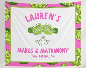 Gobelin „Margs and Matrimony Bachelorette”: spersonalizowane tło do zdjęć na imprezę z tequilą