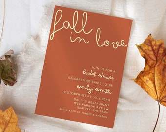 Fall In Love Bridal Shower Invitation Template, Fall Bridal Shower Invitation For Bridal Brunch